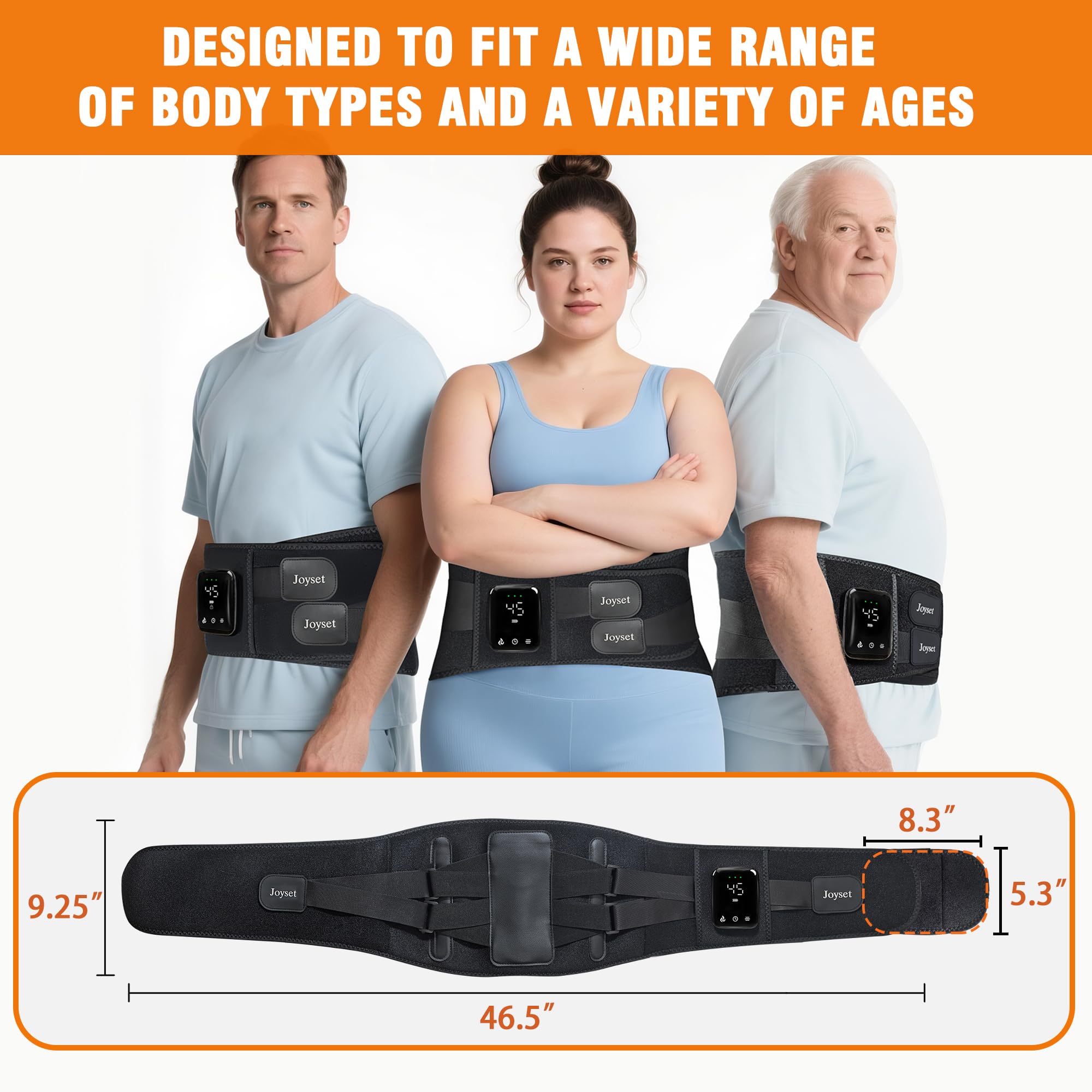 Joyset extension belt extends to fit waists up to 55 inches for versatility