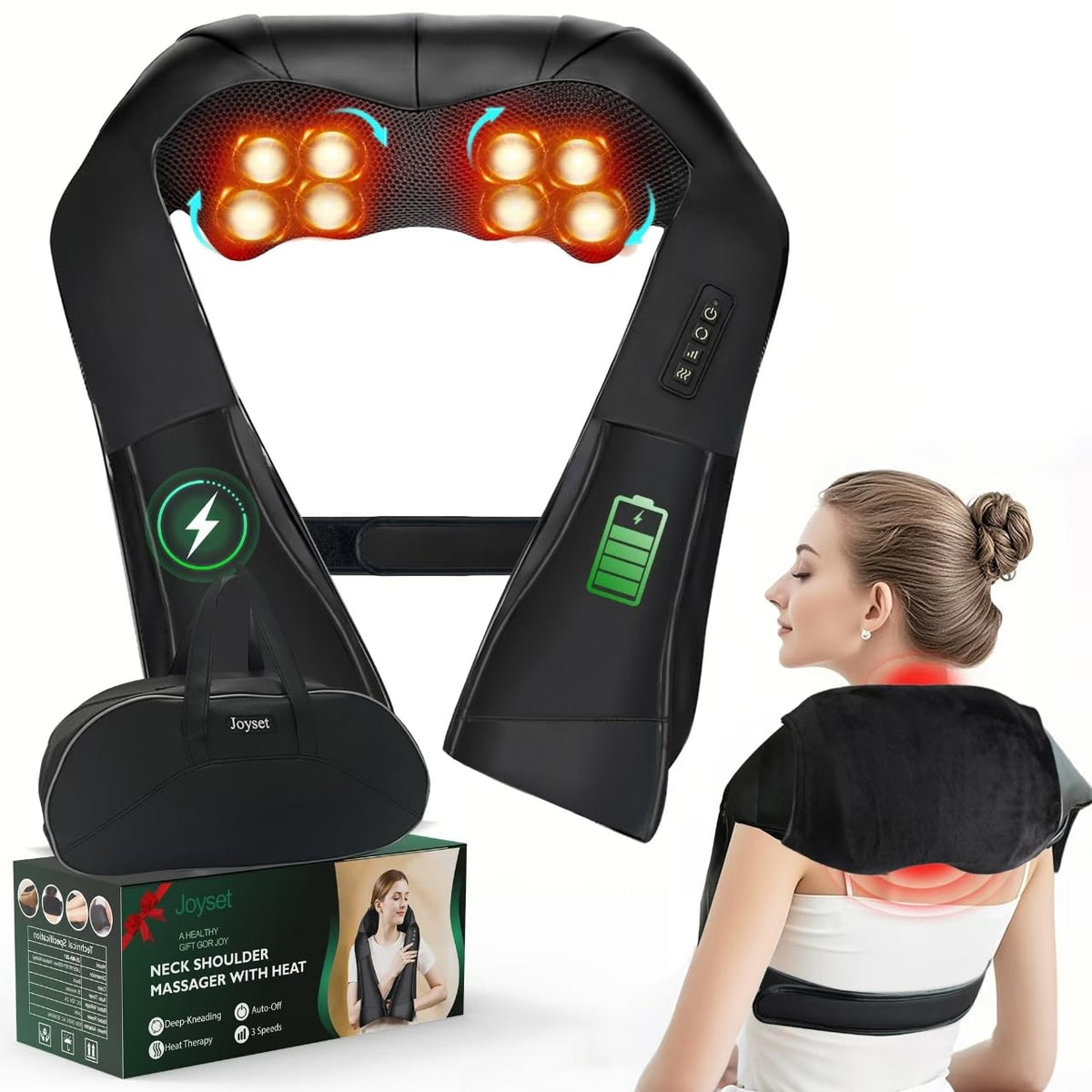 Joyset cordless neck massager ergonomic U-shape for neck and shoulder relief