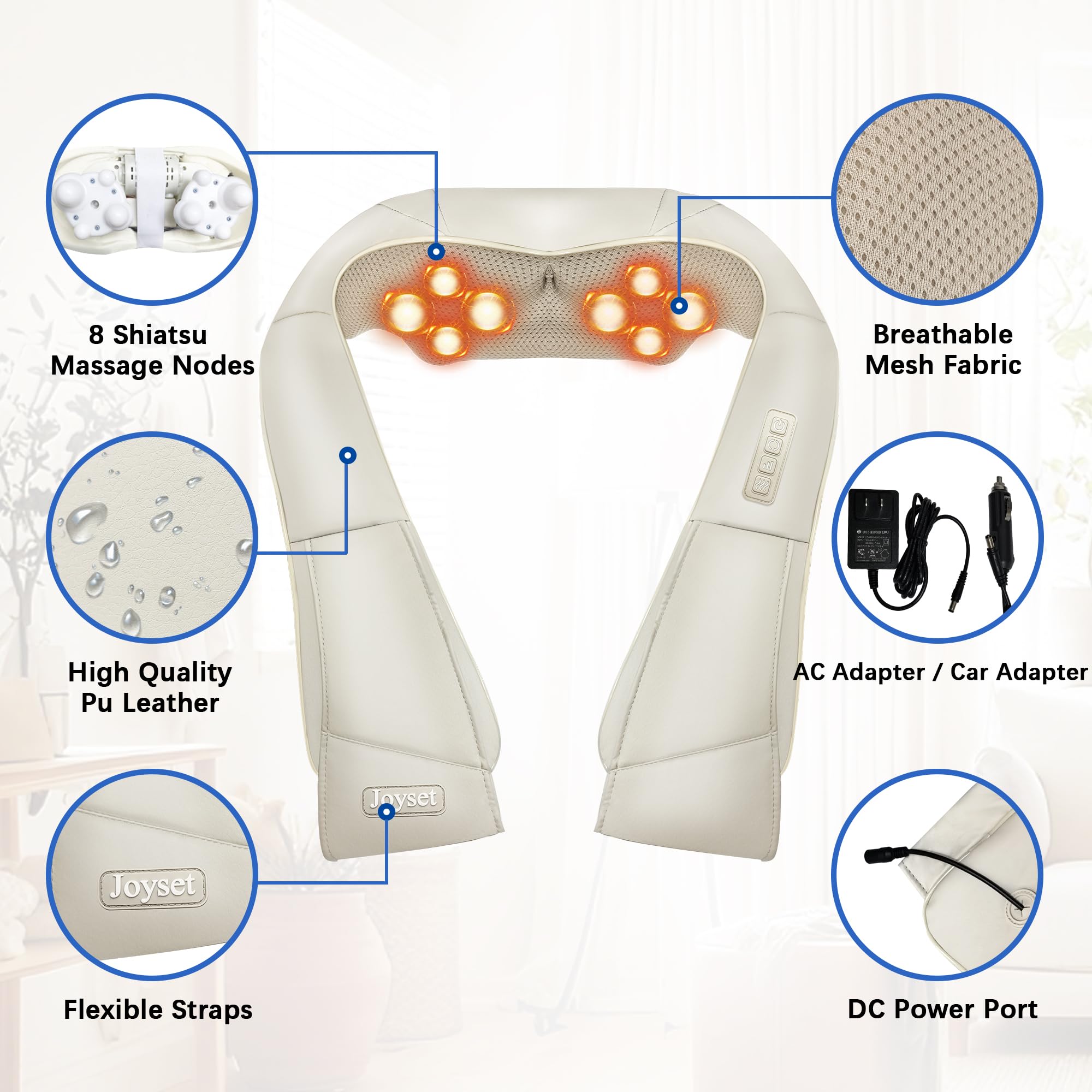Joyset car adapter compatibility for massage on the go.