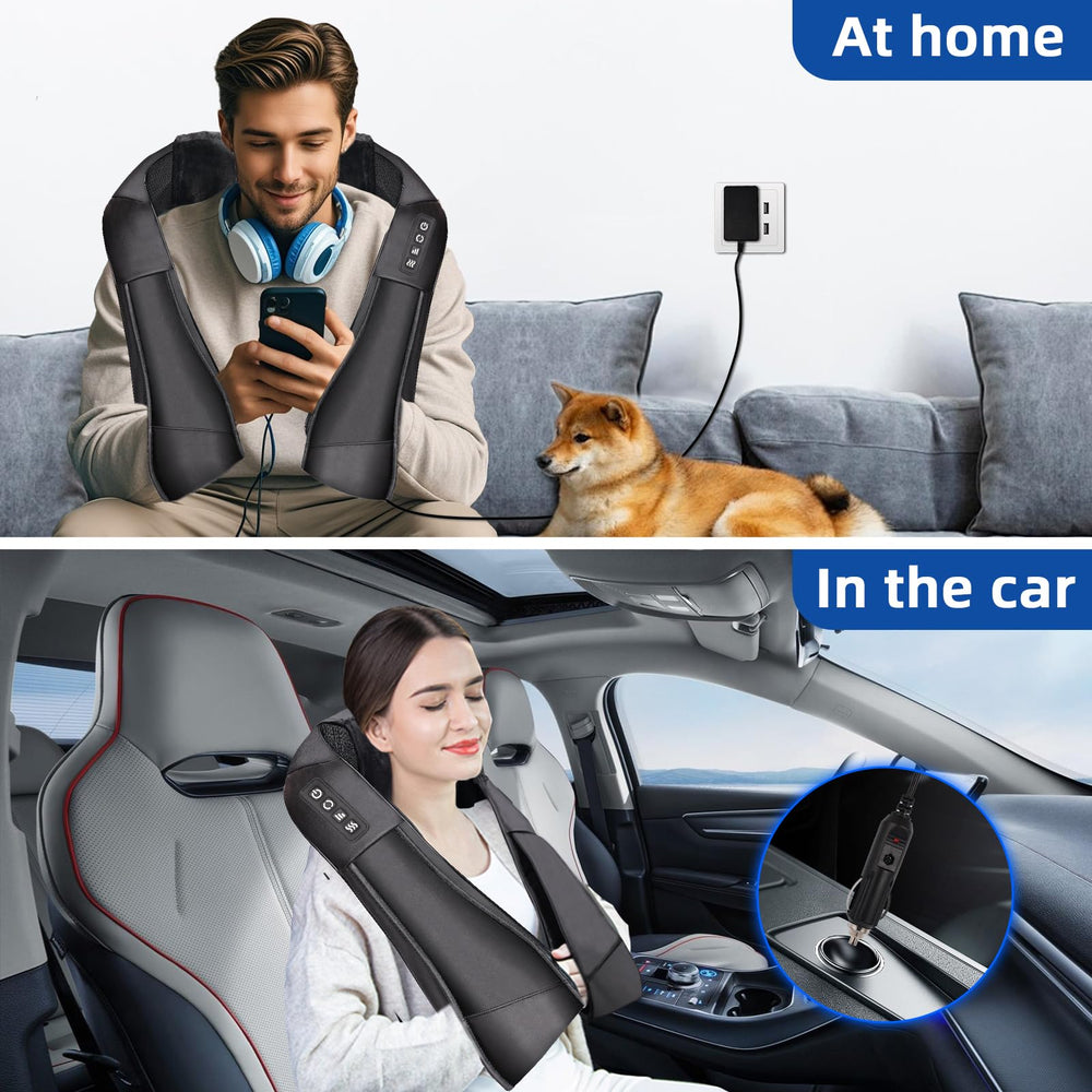 Joyset Shiatsu car adapter setup enabling massage on the go