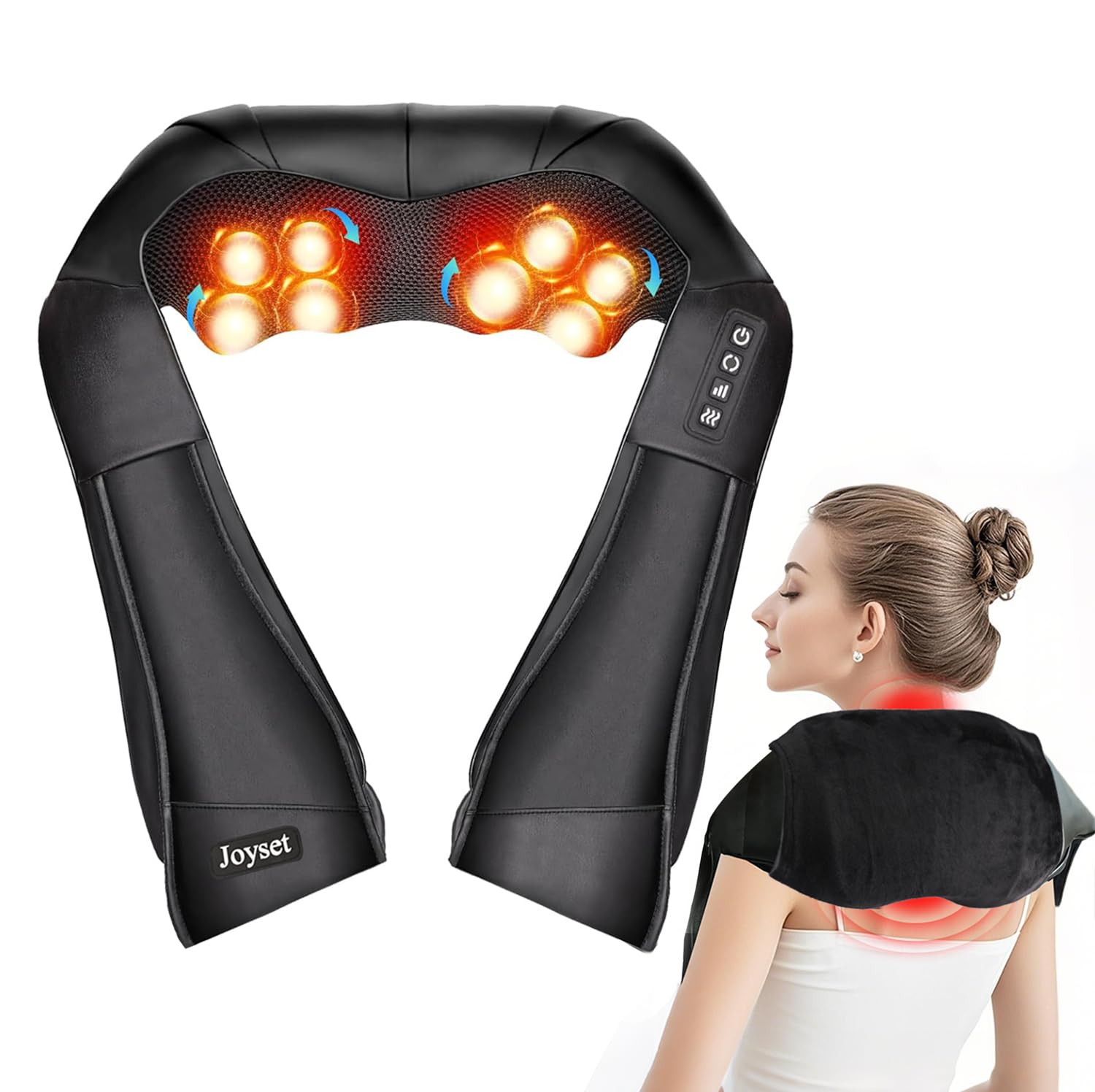 Joyset Shiatsu neck and back massager with removable cover for easy cleaning and comfort.