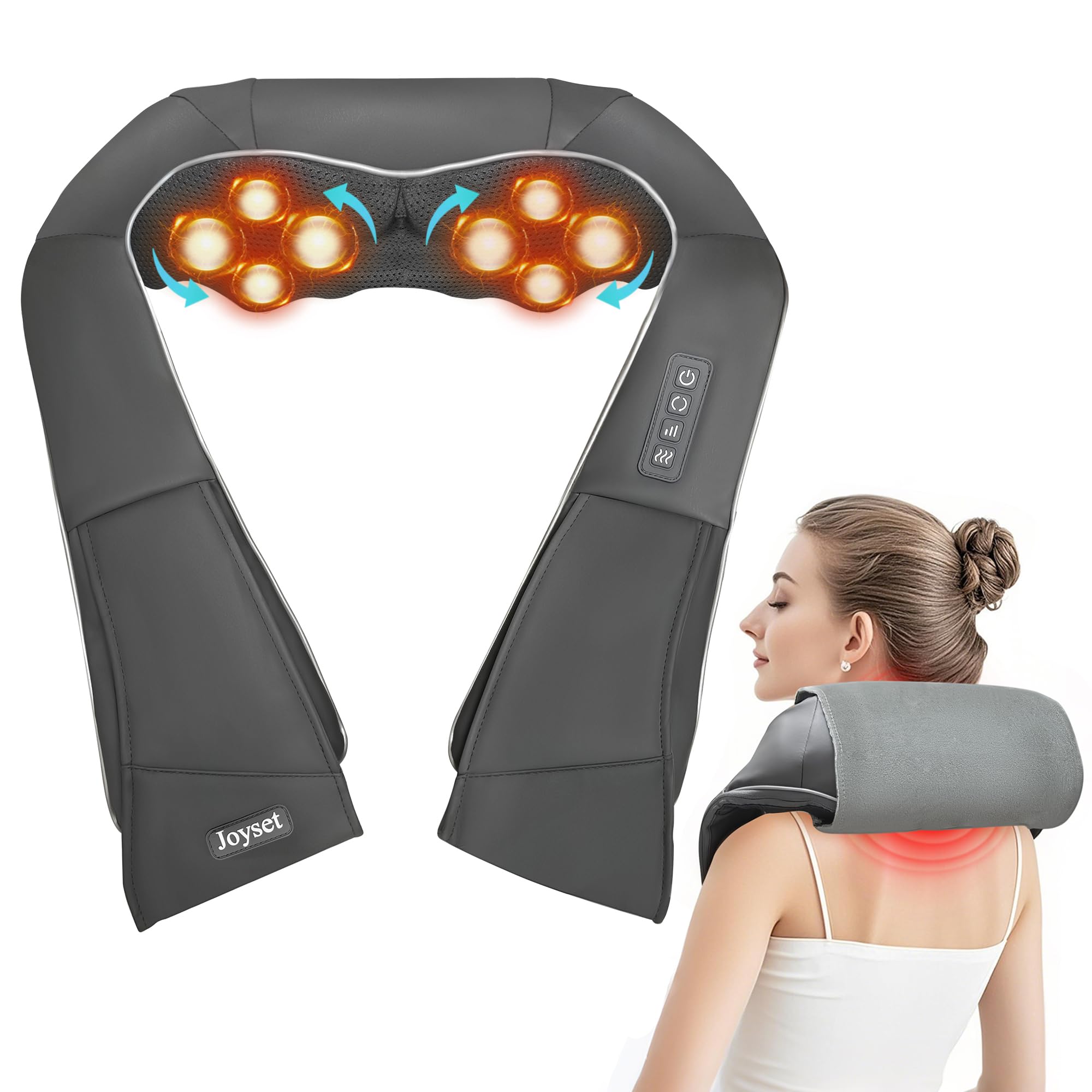 Joyset Shiatsu neck massager with cloth cover for easy cleaning and adjustable heat