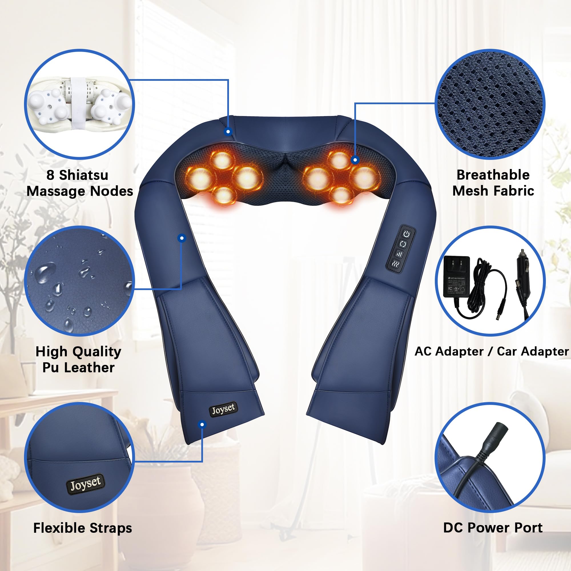 Joyset Shiatsu massager offering three speed levels for customized comfort.