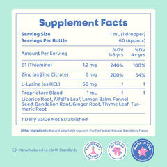 JoySpring ingredients list highlights zinc, B vitamins, and L-Lysine.