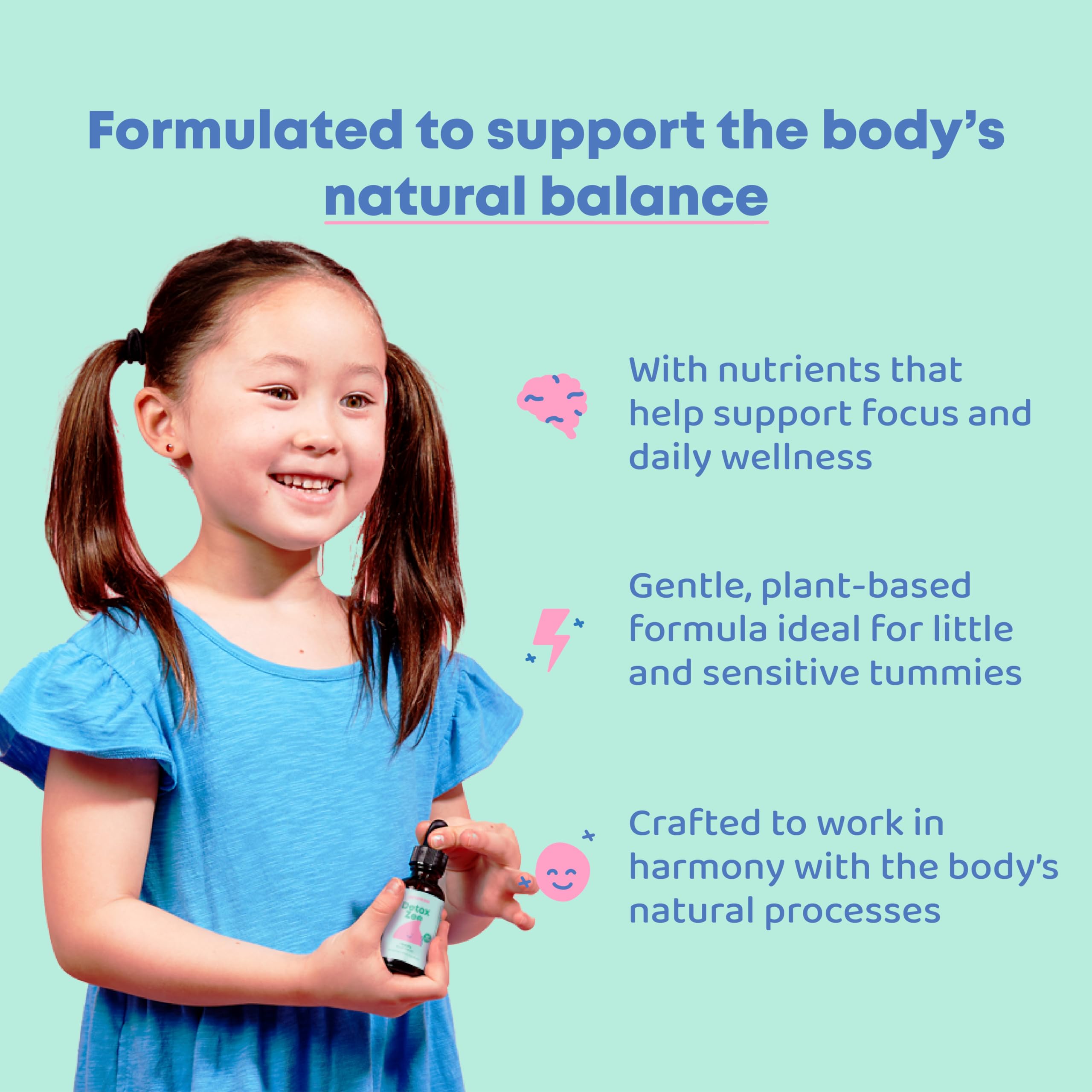 Close-up of DetoxZee Kids dropper highlighting precise, measured dosing.