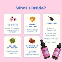 JoySpring Immune Drops Oregon grape root label highlighting natural herbal blend