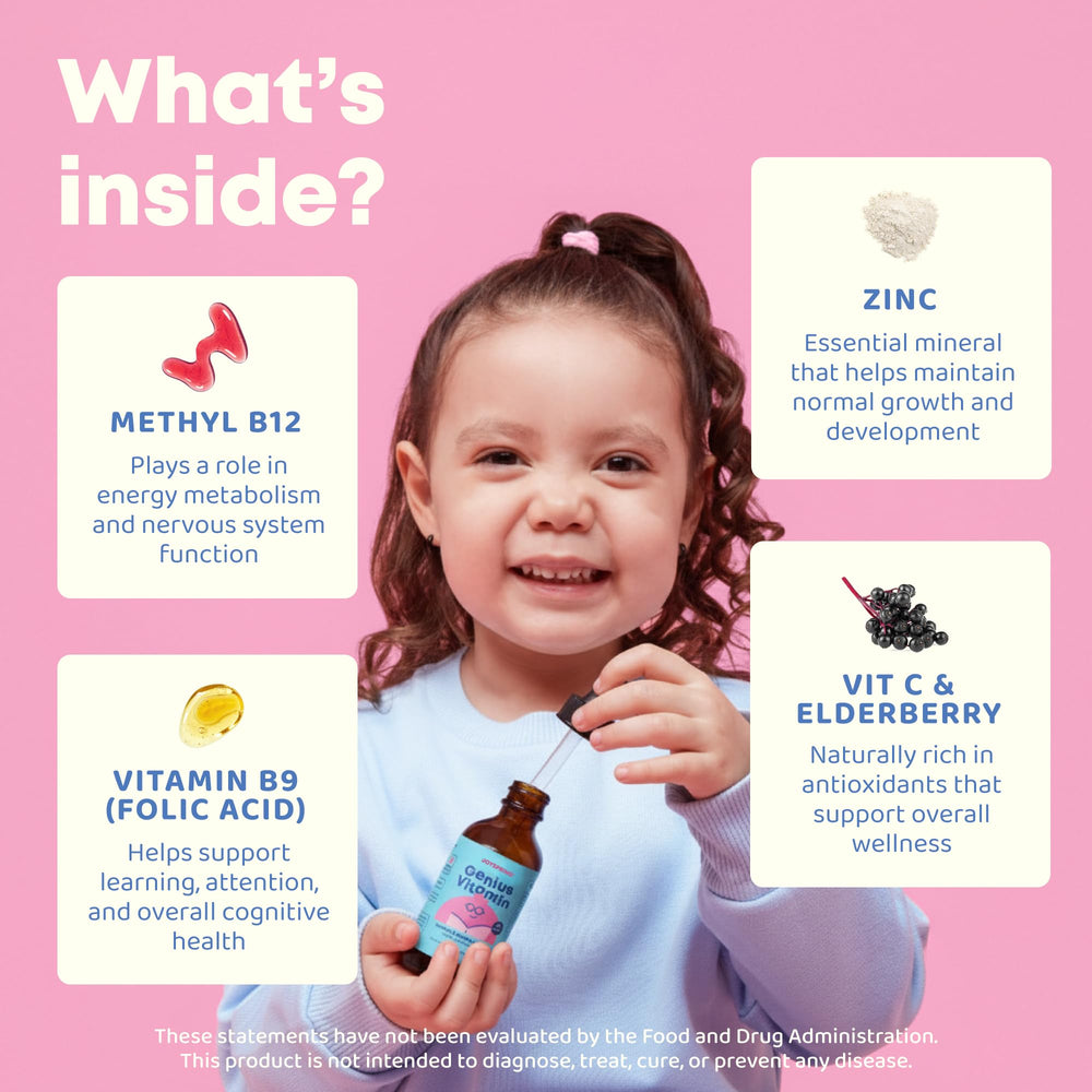 JoySpring Kids B Complex label closeup highlights key vitamins.