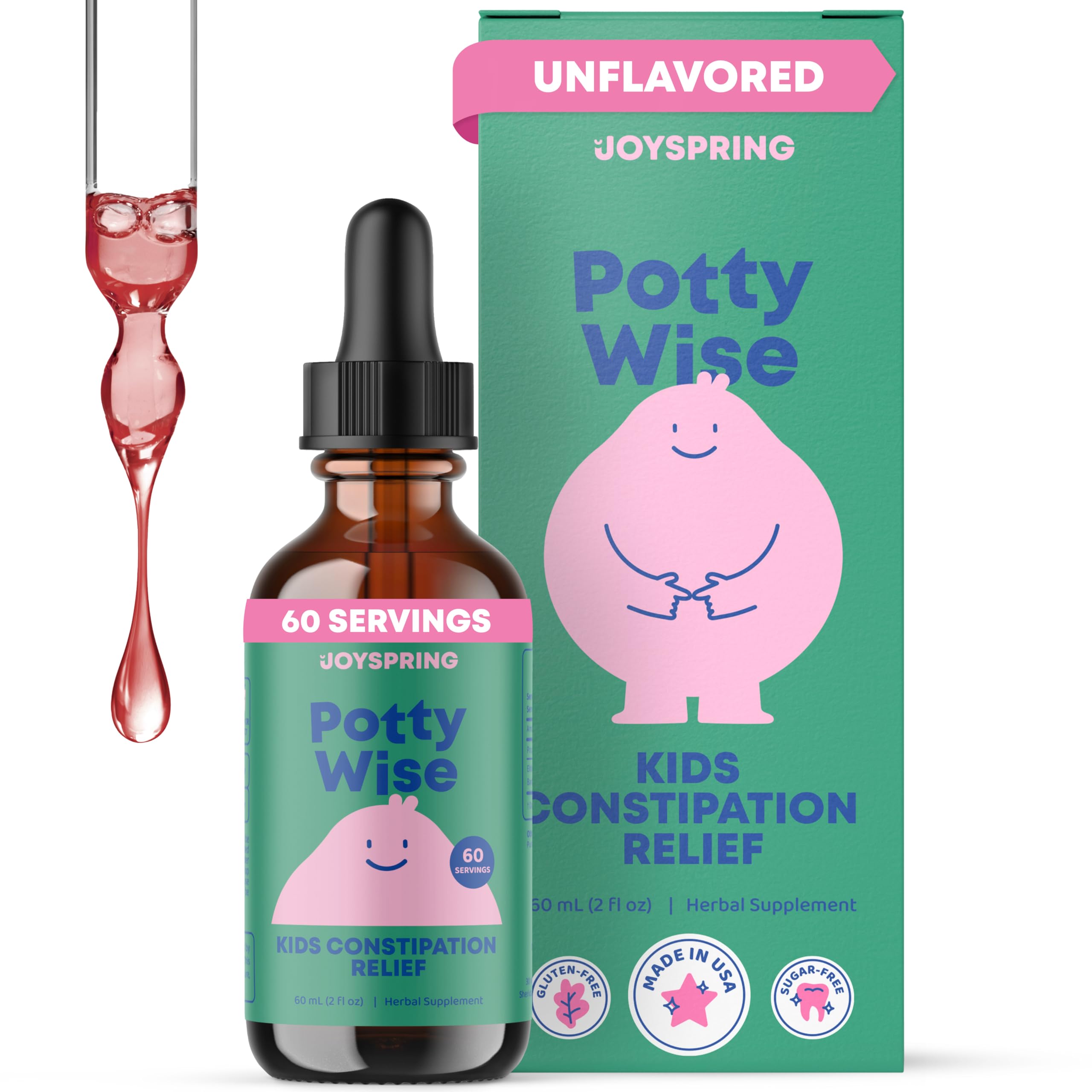 JoySpring Potty Wise bottle front view showing kid-friendly packaging and gentle formula