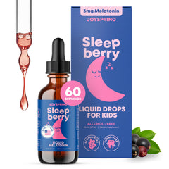 JoySpring Sleepberry bottle pour showing easy dosing for kids at bedtime.