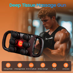 JOYSUWERUN 6-Head Massage Gun Set back-use, delivers steady percussion for large muscle groups