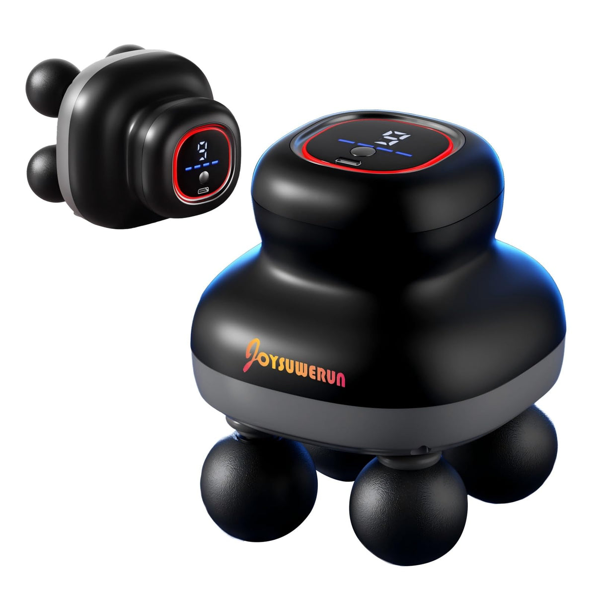 JOYSUWERUN massage gun with 4 heads for versatile muscle relief.