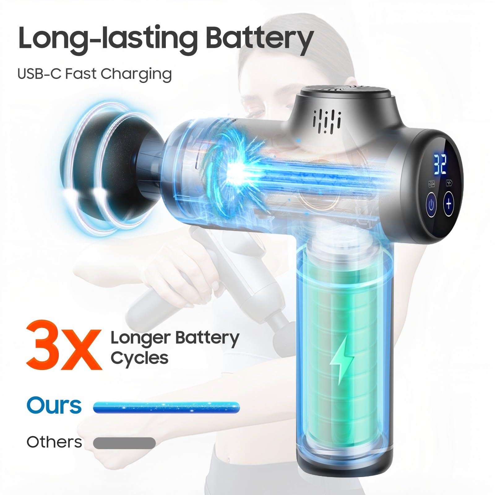 JOYSUWERUN Quiet massage gun for discreet home or office use.