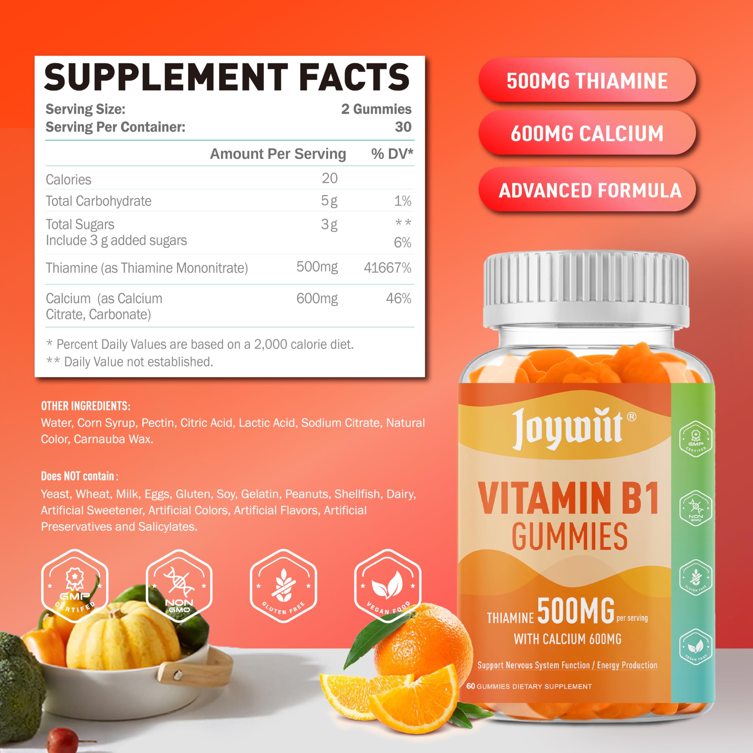 Joywiit B1 gummies close-up shows chewy orange texture and fruity flavor
