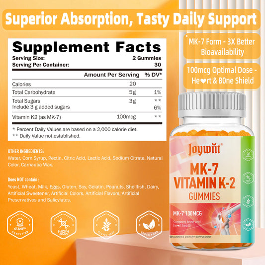 Joywiit Vitamin K2 MK-7 gummies close-up of gummies supporting bone health