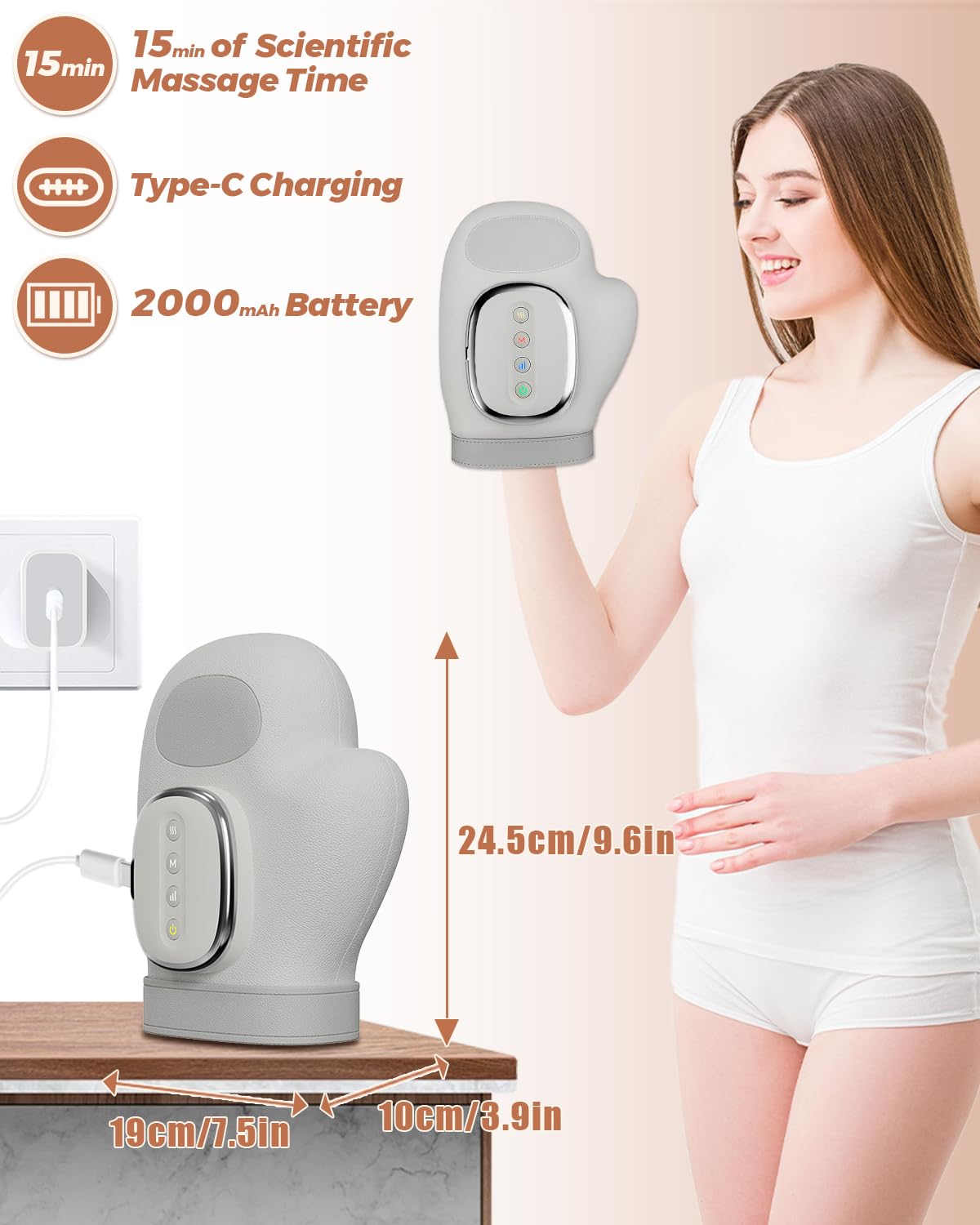 Joyzan hand massager displays 3 temperature settings for warmth