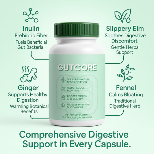 Jqewlg GutCore capsules close-up showing easy daily intake.