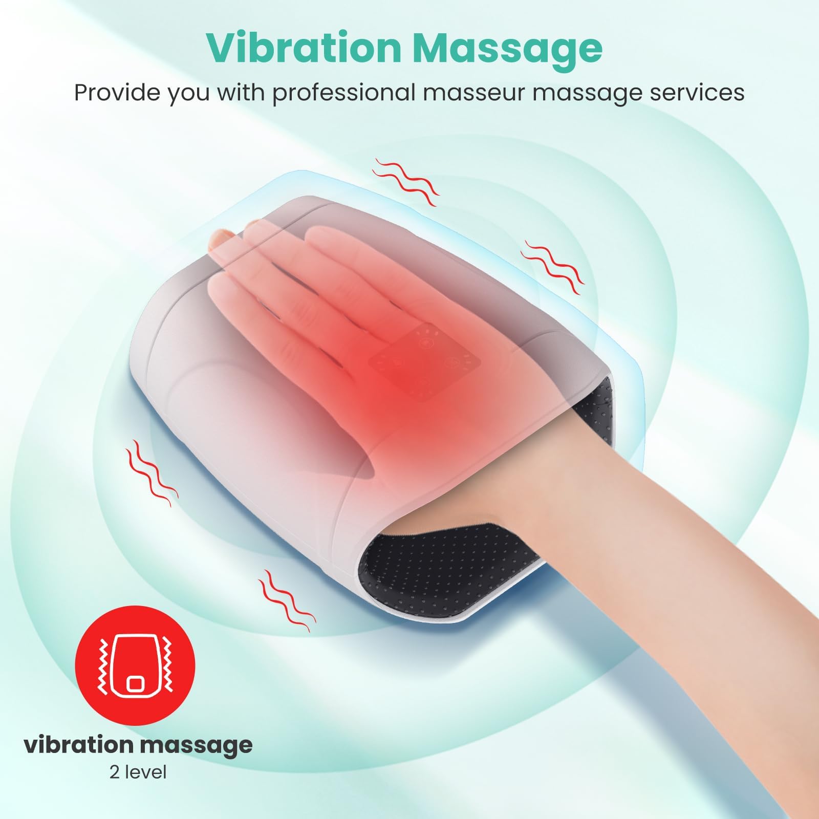 JQX cordless hand massager battery pack and USB-C charging emphasize long-lasting power.