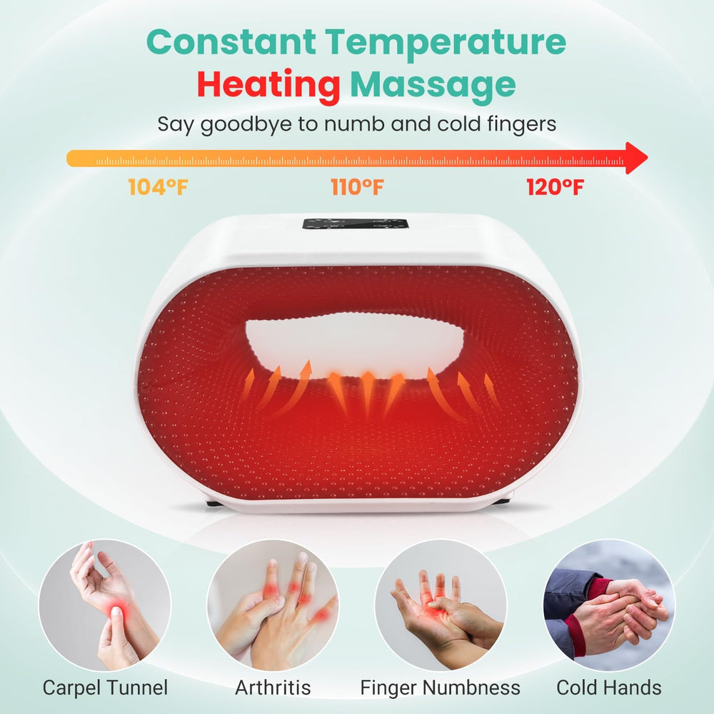 JQX hand massager in use while typing to soothe fingers and reduce stiffness.