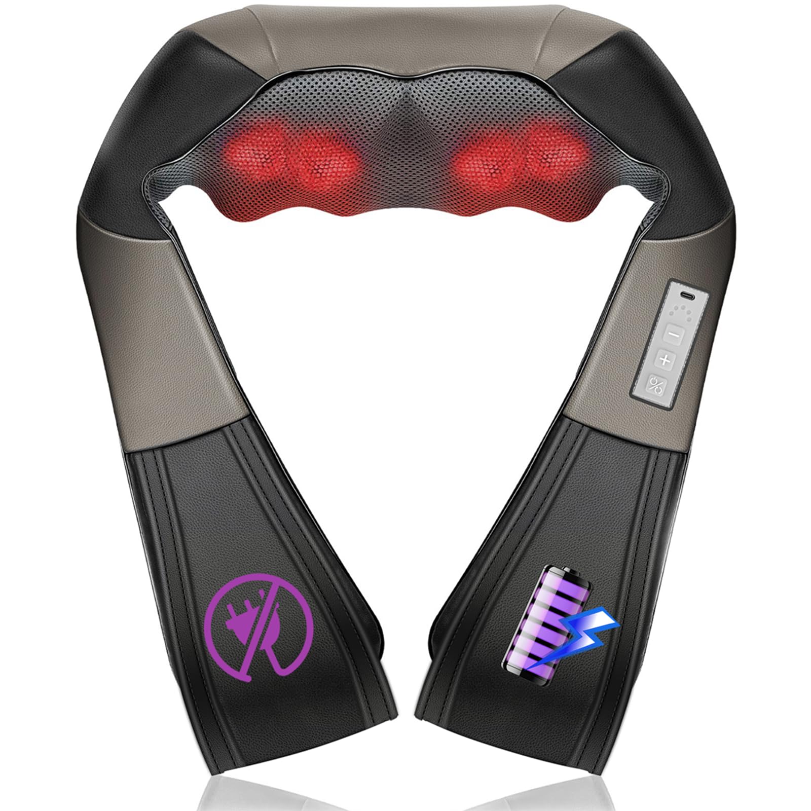 JQX cordless shiatsu neck massager with 16 bi-directional kneading heads