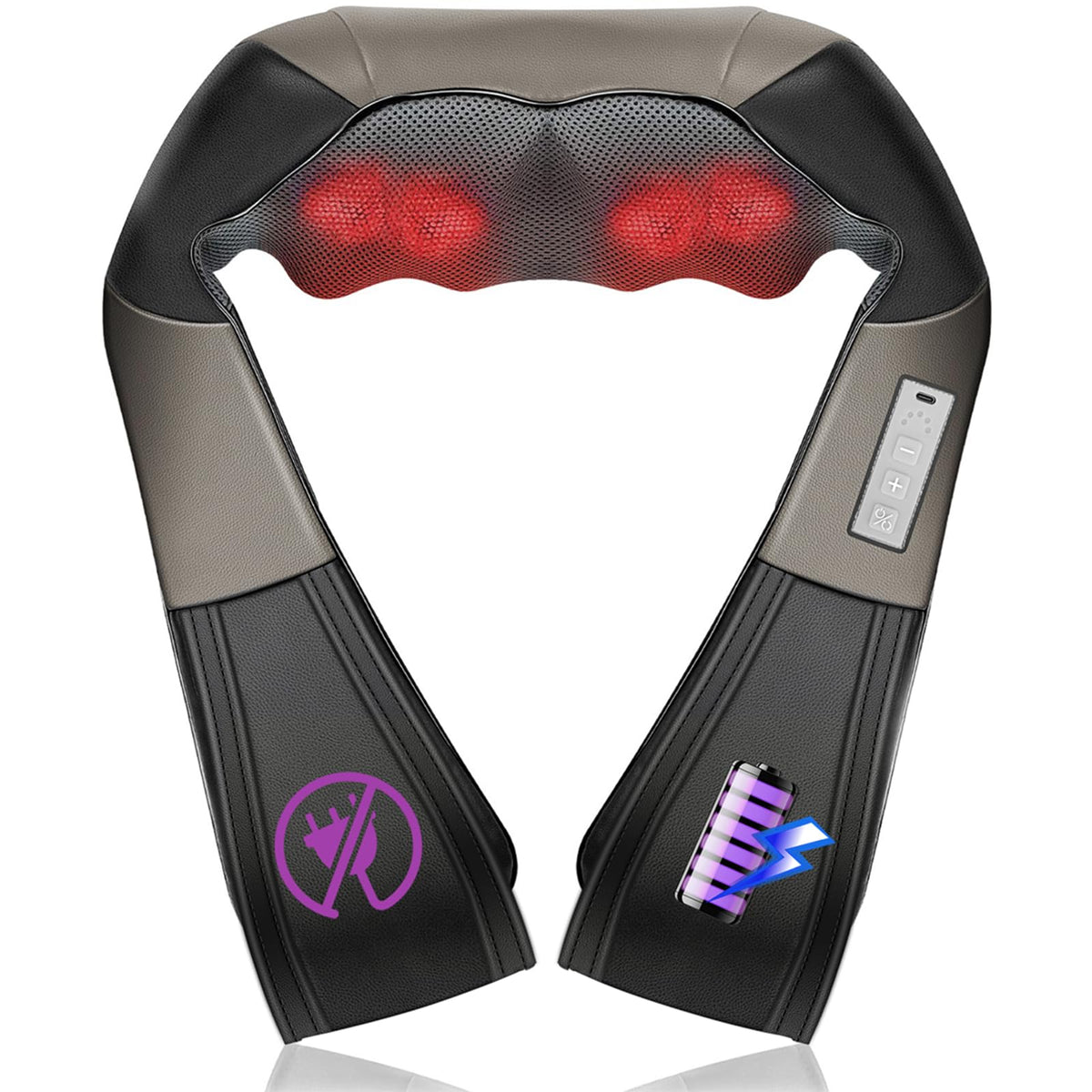 JQX cordless shiatsu neck massager with 16 bi-directional kneading heads