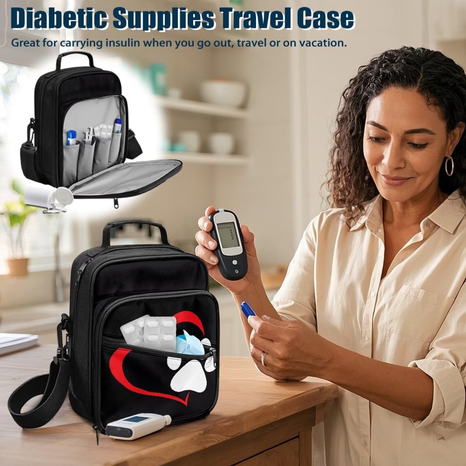 Jrysaedy adjustable shoulder strap diabetes bag supports hands-free, comfortable transport