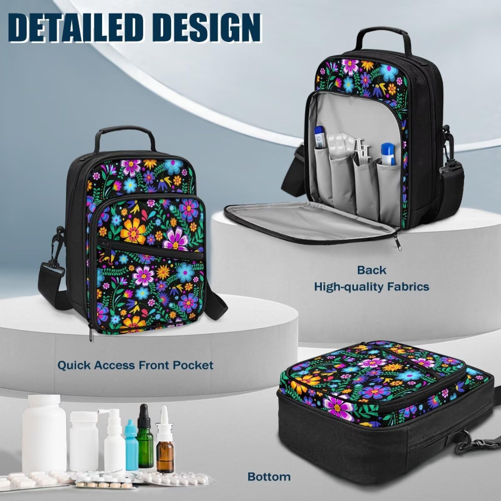 Jrysaedy diabetes bag adjustable strap supports comfortable hands-free carrying.