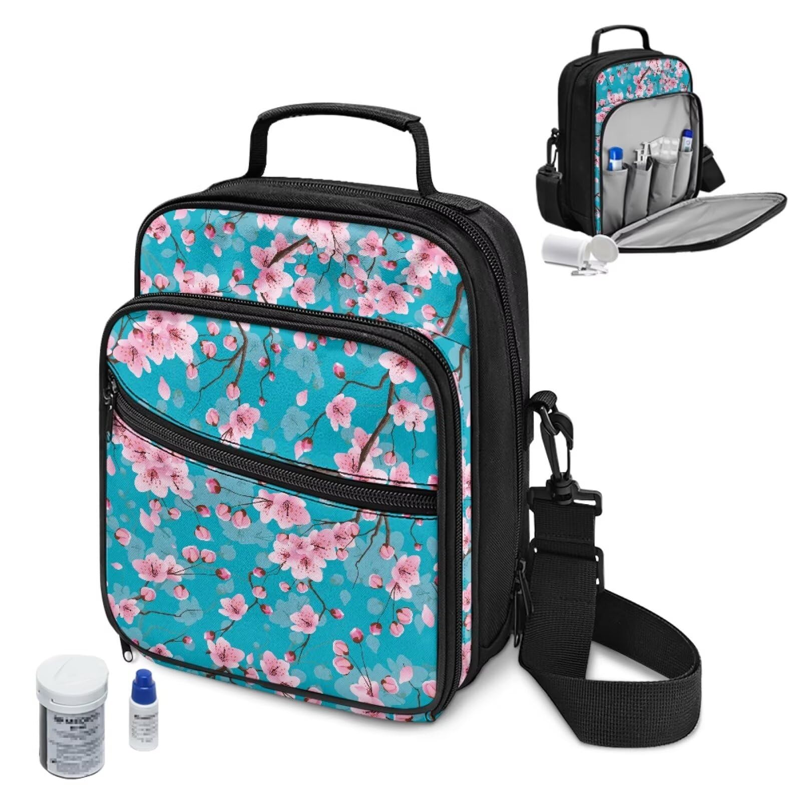 Jrysaedy diabetes supplies bag holding insulin pens neatly for quick access.