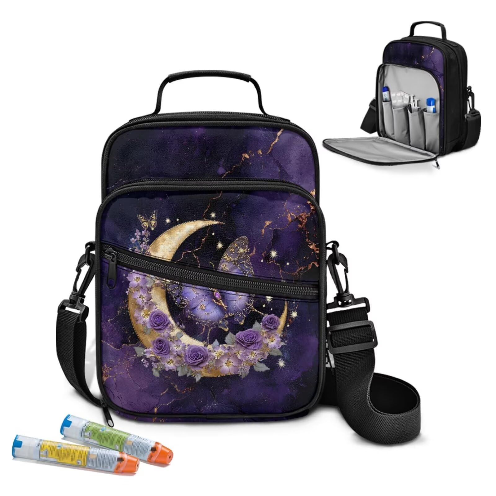 Jrysaedy diabetes travel case moon butterfly design keeps supplies organized on the go.