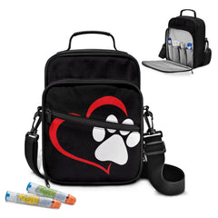 Jrysaedy dog paw heart print diabetes bag, stylish care organizer for on-the-go needs