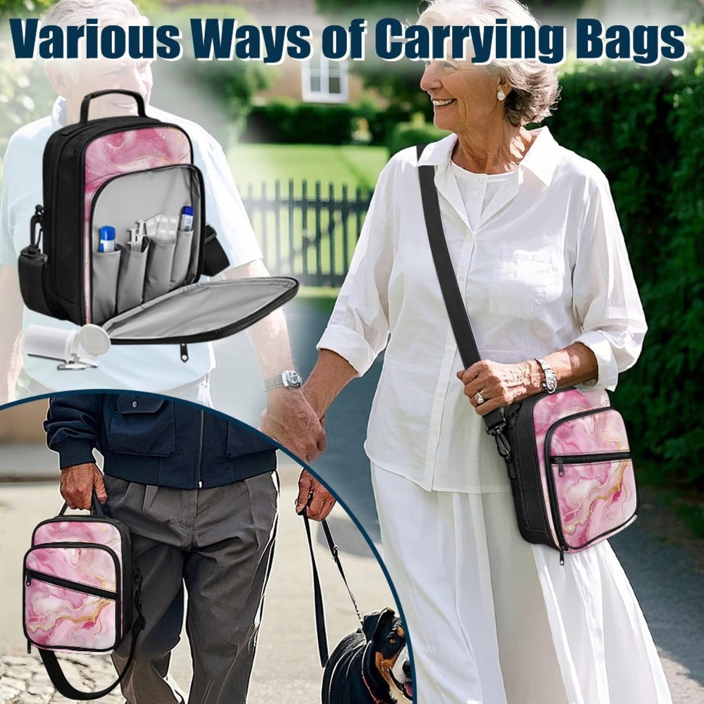 Jrysaedy Marble Diabetes Bag includes comfortable handle and adjustable strap for easy carrying.