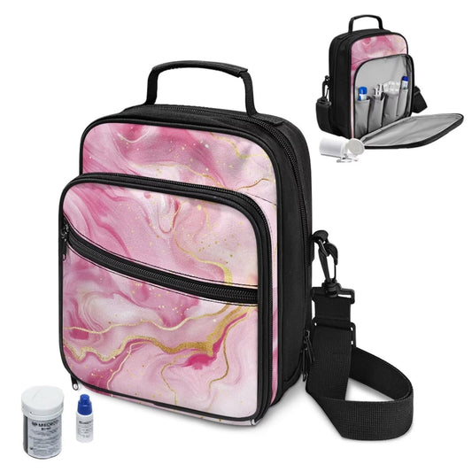 Jrysaedy Marble Diabetes Bag front pocket stores glucose tablets for quick access.
