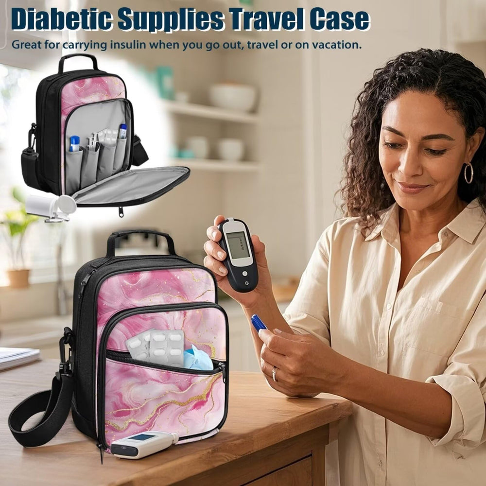 Jrysaedy Marble Diabetes Bag offers ample capacity for supplies in a slim silhouette.