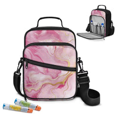 Jrysaedy Marble Diabetes Bag with organized compartments keeps pens and meters neatly accessible.