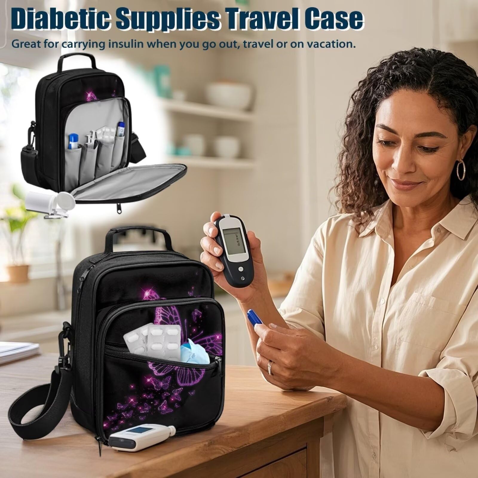Jrysaedy diabetes bag with adjustable strap keeps hands free during travel