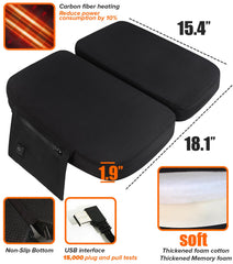 JS LifeStyle heated chair pad with USB switch compatible with power banks.