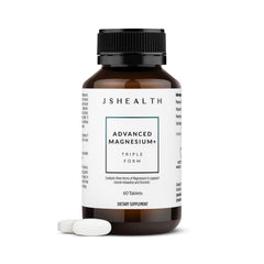 JSHealth Advanced Magnesium bottle close-up highlighting high-absorb formula for muscle support