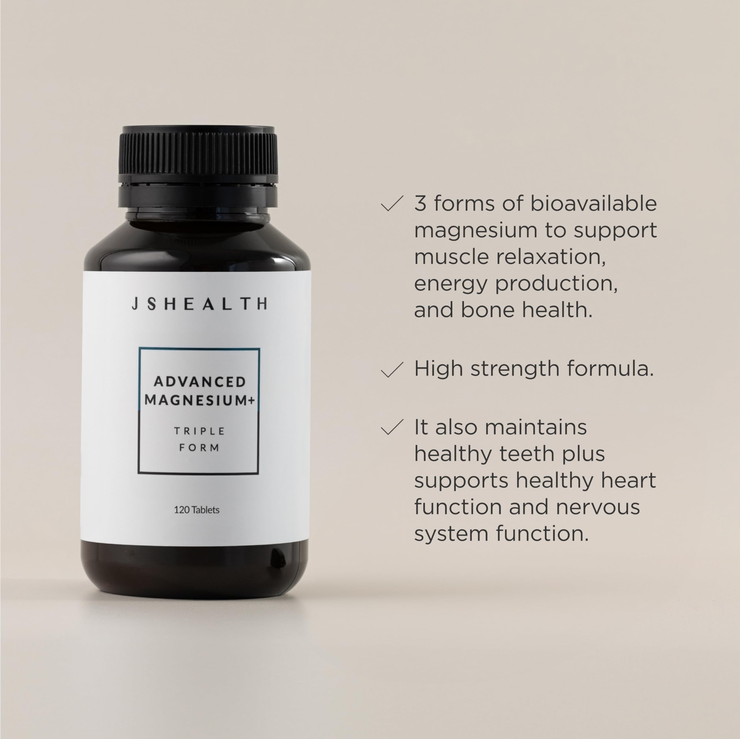 JSHealth Advanced Magnesium bottle label showing vegan and non-GMO notes