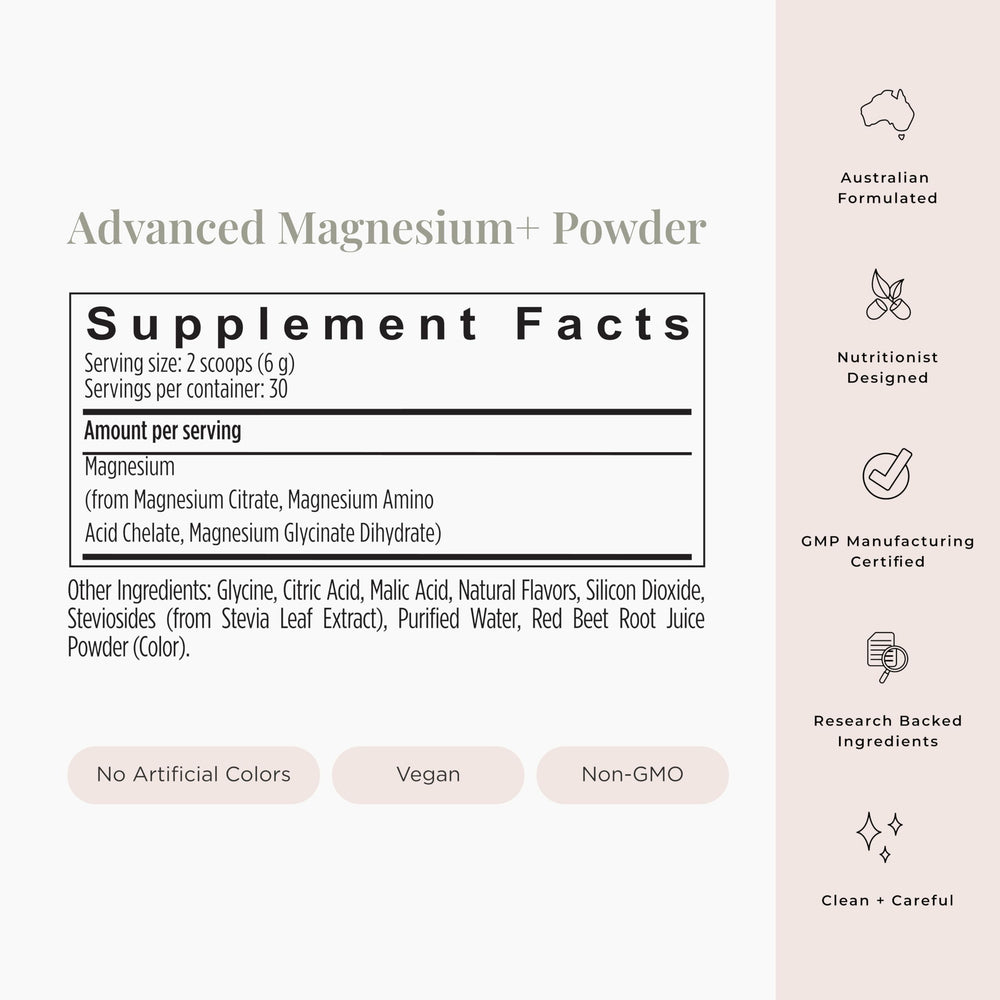 JSHealth Advanced Magnesium+ powder on kitchen counter with measuring scoop for convenient daily use
