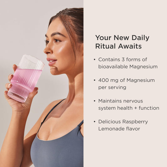 JSHealth Advanced Magnesium+ powder being poured into a glass for easy daily relaxation and energy support