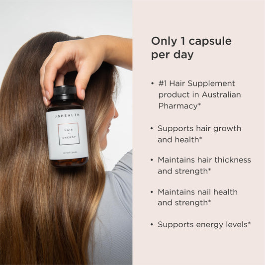 JSHealth Hair Formula capsules image highlighting zinc and kelp for vitality.