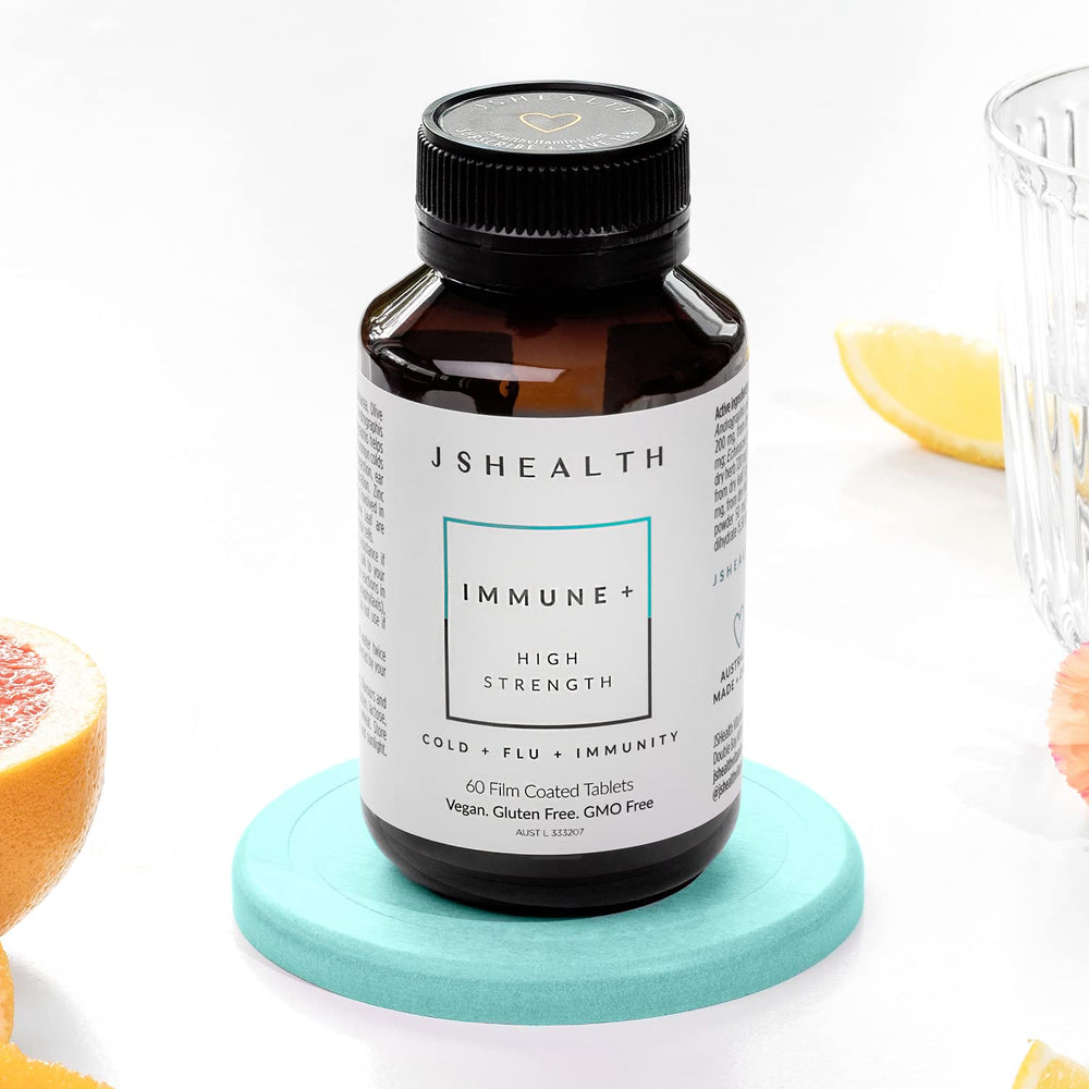 JSHealth Immune Booster label close-up showing zinc, vitamin C, and echinacea