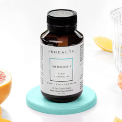 JSHealth Immune Booster label close-up showing zinc, vitamin C, and echinacea