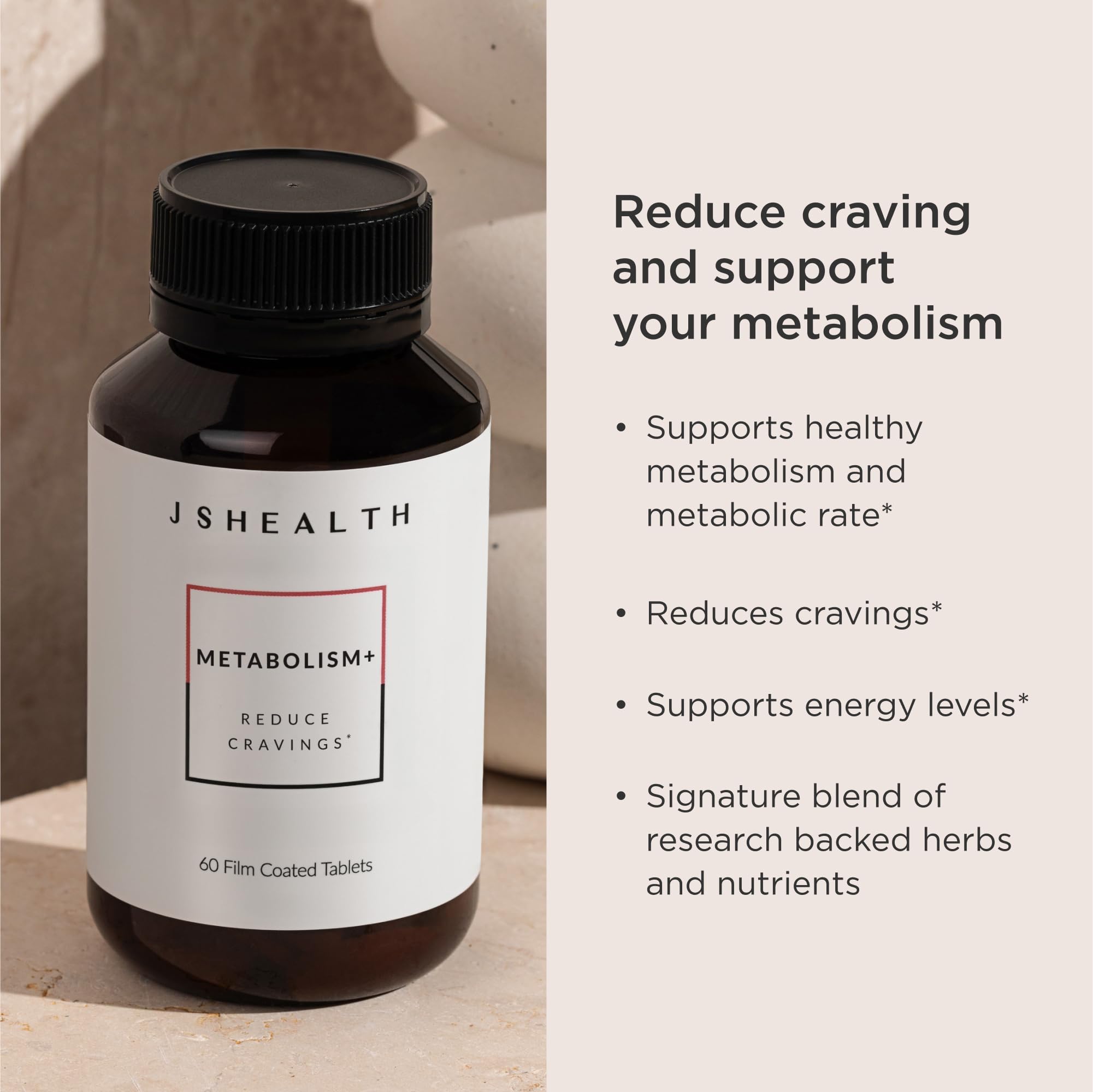 JSHealth Metabolism+ ingredients label highlights cinnamon and gymnema.
