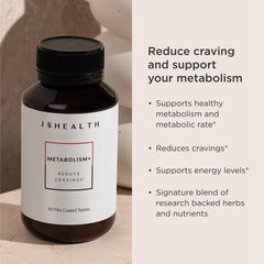 JSHealth Metabolism+ ingredients label highlights cinnamon and gymnema.