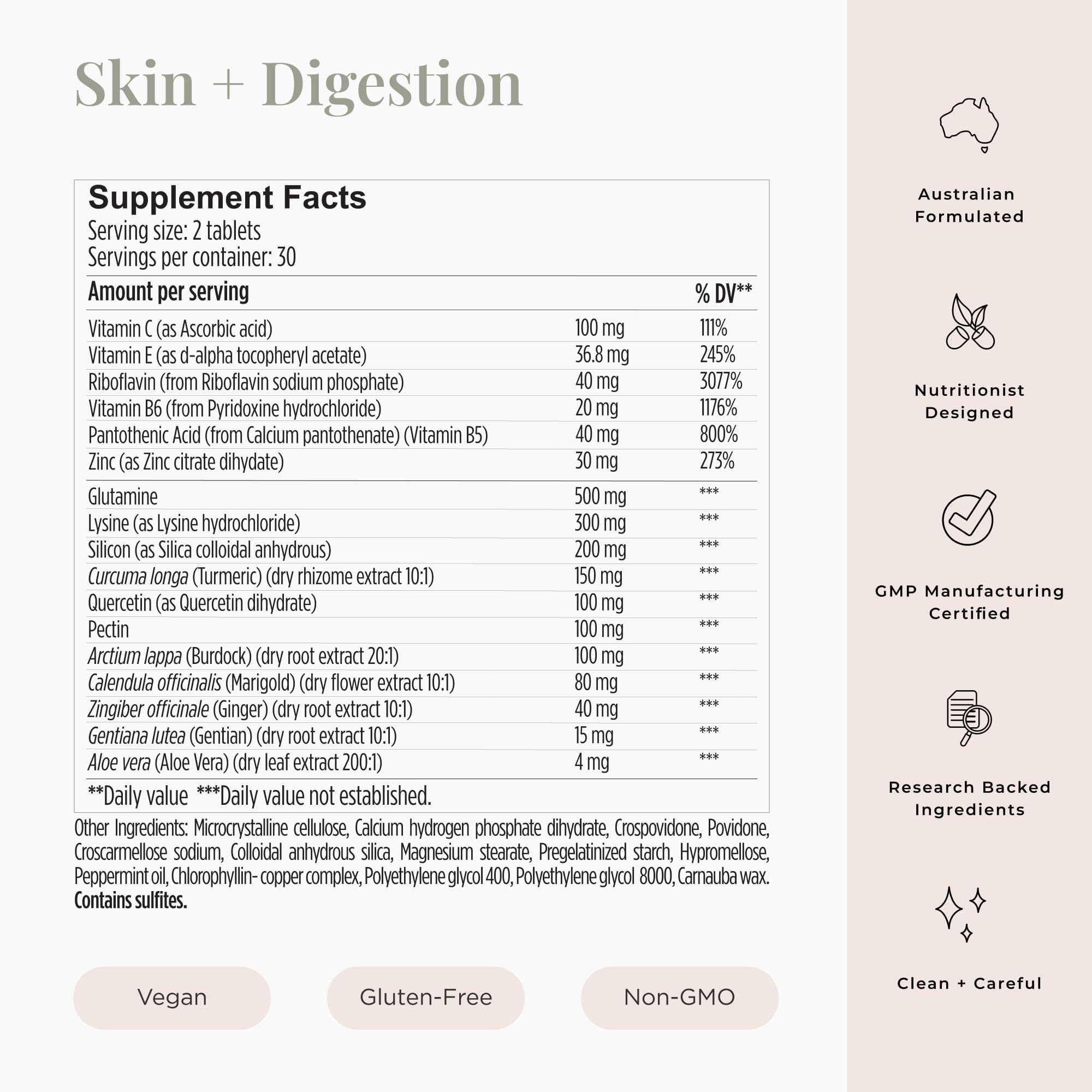 JSHealth Skin and Digestion Formula packaging highlights gluten-free and dairy-free formula