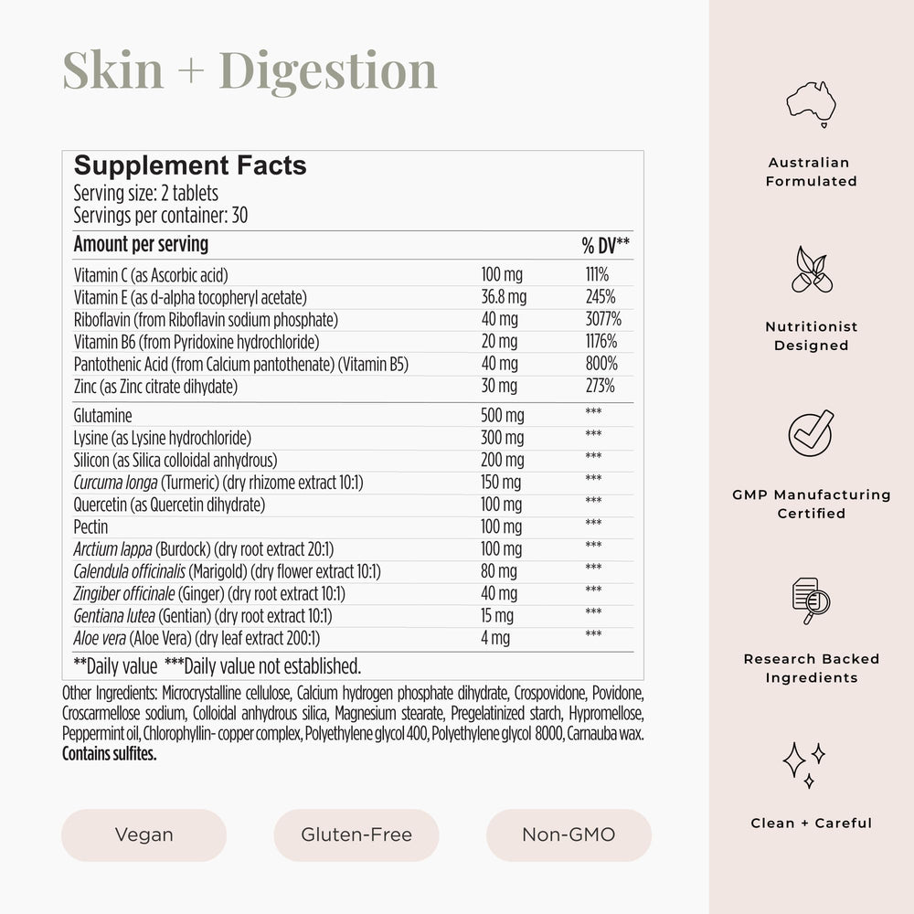 JSHealth Skin and Digestion Formula packaging highlights gluten-free and dairy-free formula