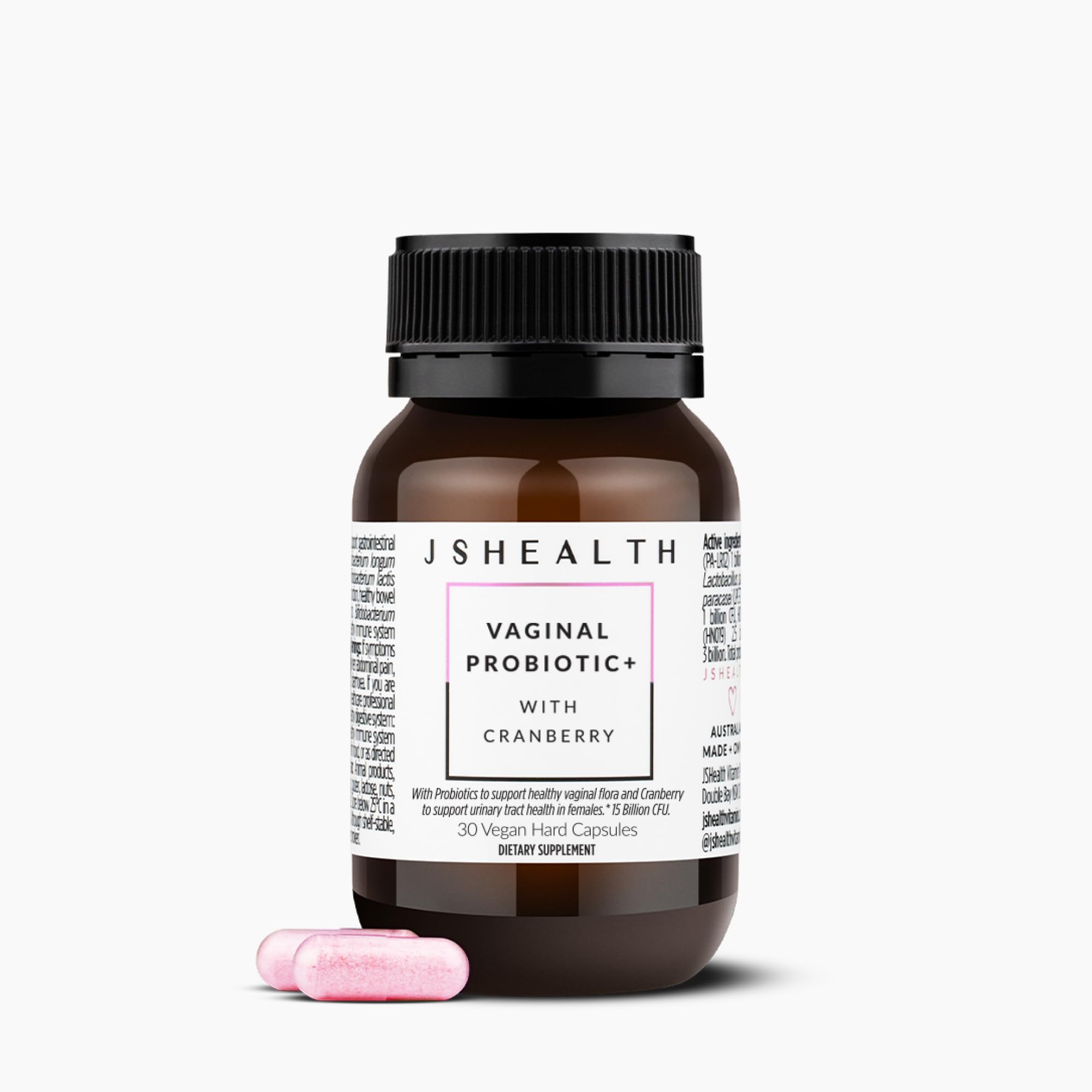 JSHealth Vaginal Probiotic Bottle in a clean, shelf-stable packaging.