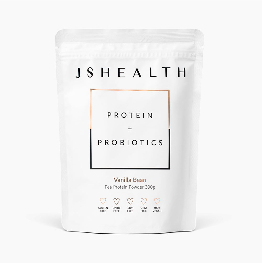 JSHealth Vanilla Bean protein powder with probiotics, ideal shake base for busy mornings.