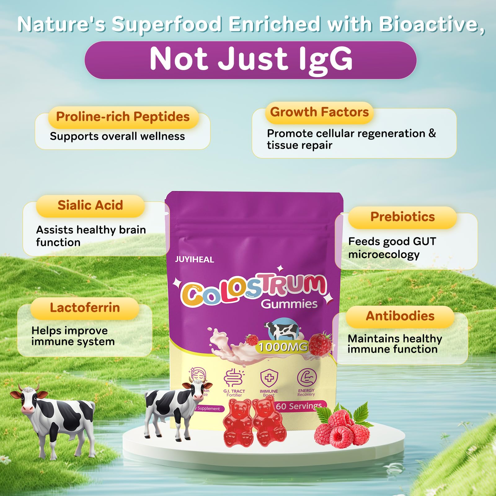 60 servings package demonstrates two-month supply of JUYIHEAL gummies.