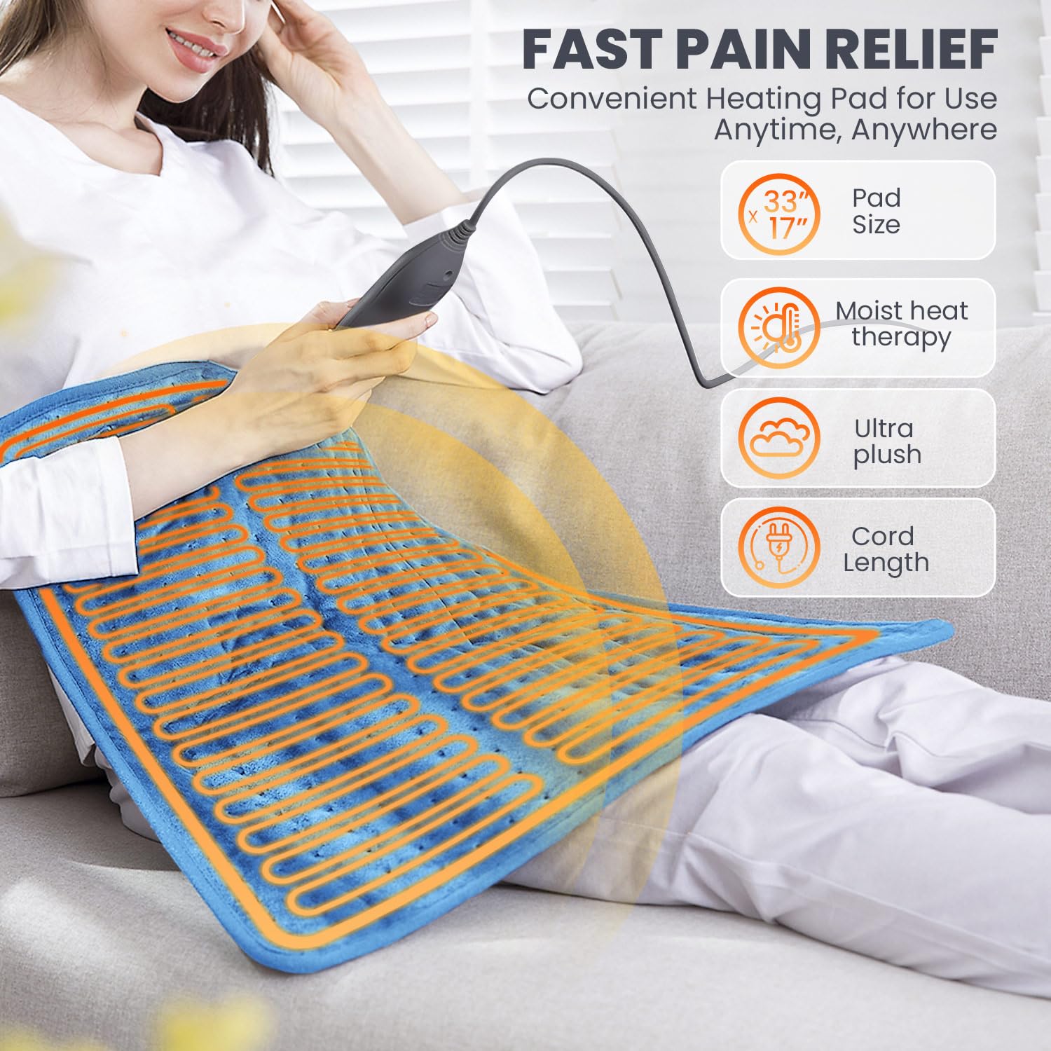 Jubeoyey Heating Pad on neck and shoulders provides soothing heat